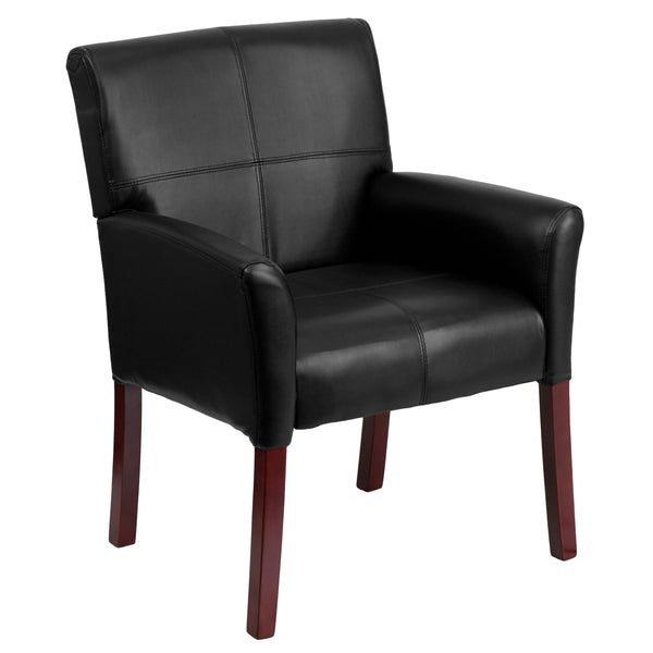 Black |#| Black LeatherSoft Executive Side Reception Chair with Mahogany Legs