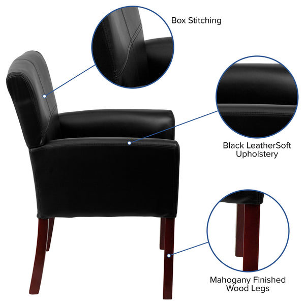 Black |#| Black LeatherSoft Executive Side Reception Chair with Mahogany Legs