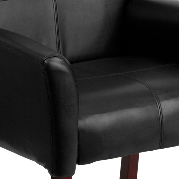 Black |#| Black LeatherSoft Executive Side Reception Chair with Mahogany Legs