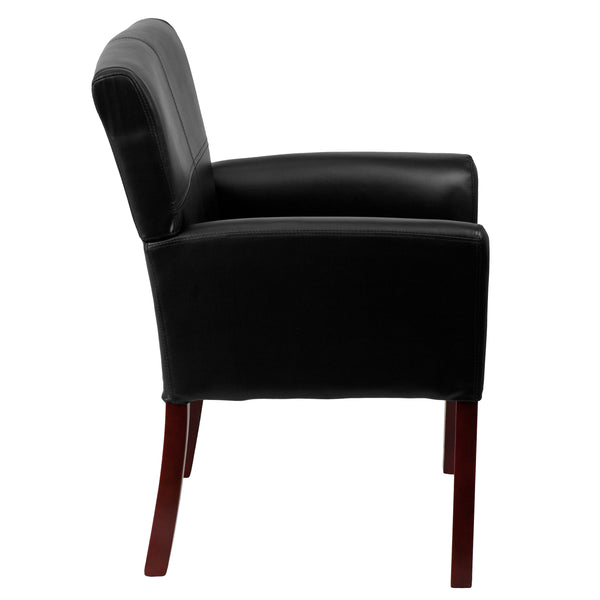 Black |#| Black LeatherSoft Executive Side Reception Chair with Mahogany Legs