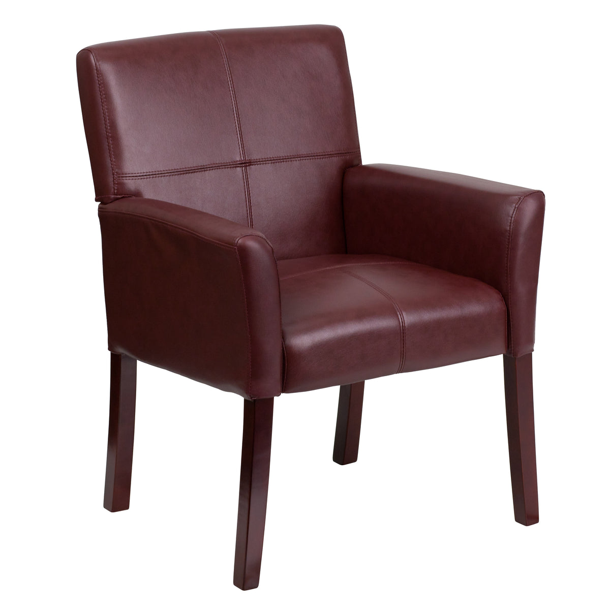 Burgundy |#| Burgundy LeatherSoft Executive Reception Chair with Mahogany Legs - Home Office