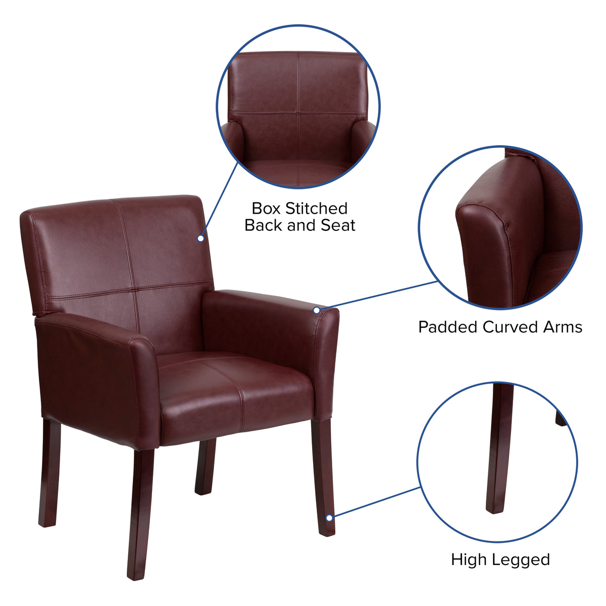 Burgundy |#| Burgundy LeatherSoft Executive Reception Chair with Mahogany Legs - Home Office