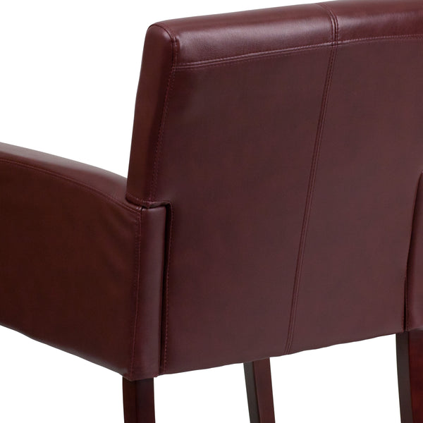 Burgundy |#| Burgundy LeatherSoft Executive Reception Chair with Mahogany Legs - Home Office