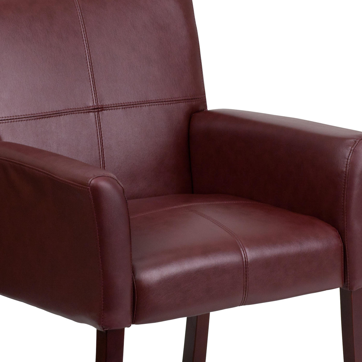 Burgundy |#| Burgundy LeatherSoft Executive Reception Chair with Mahogany Legs - Home Office