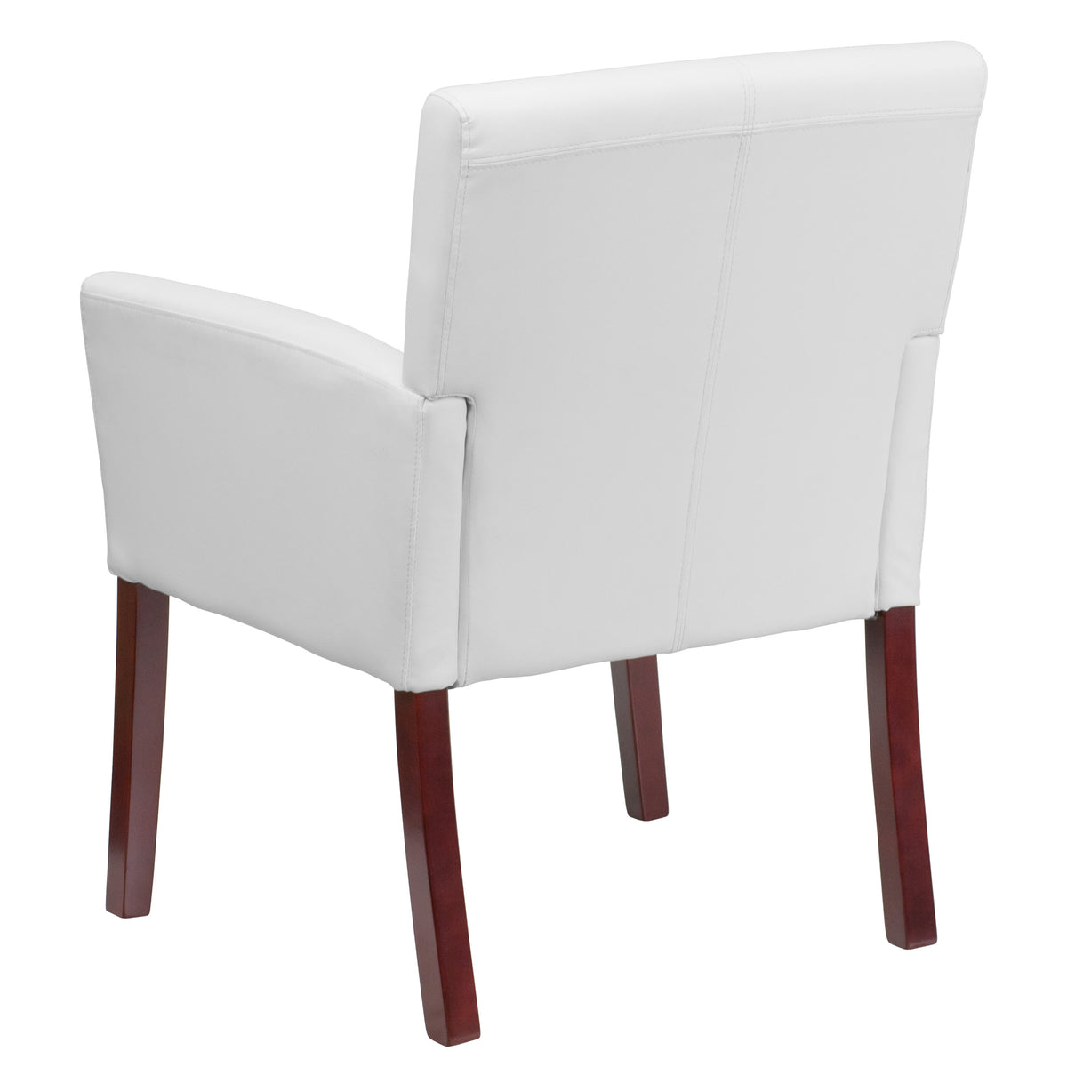 White |#| White LeatherSoft Executive Side Reception Chair with Mahogany Legs