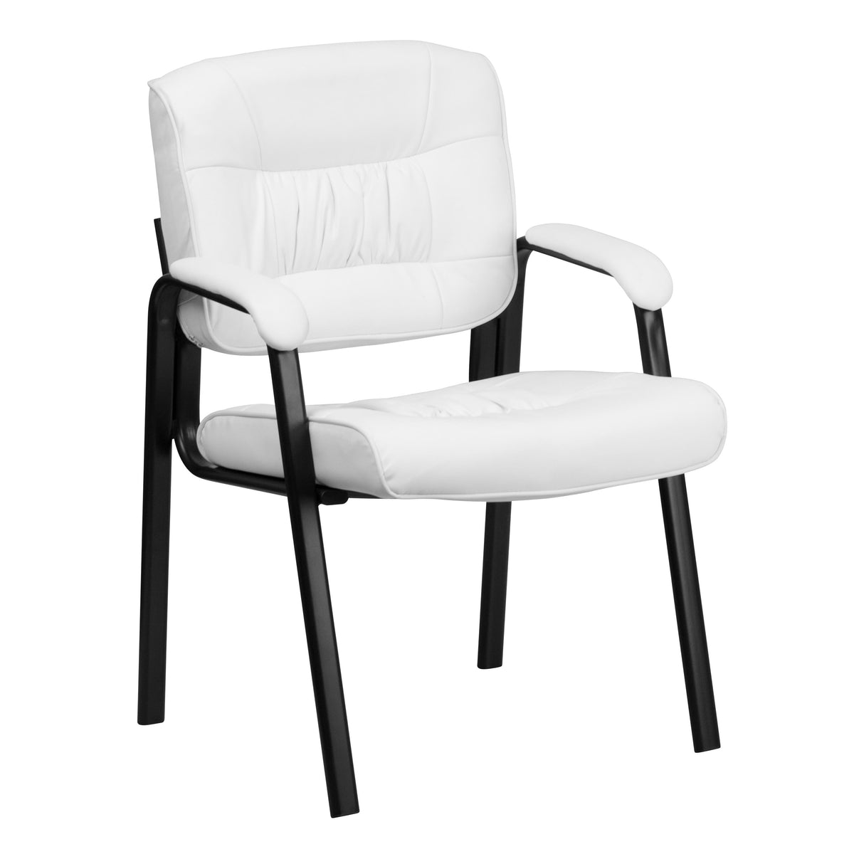 White LeatherSoft/Black Frame |#| White LeatherSoft Executive Side Reception Chair with Black Frame - Home Office