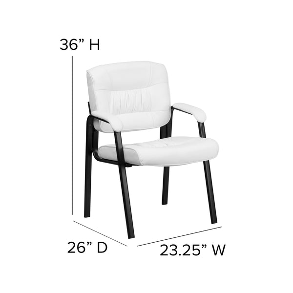 White LeatherSoft/Black Frame |#| White LeatherSoft Executive Side Reception Chair with Black Frame - Home Office