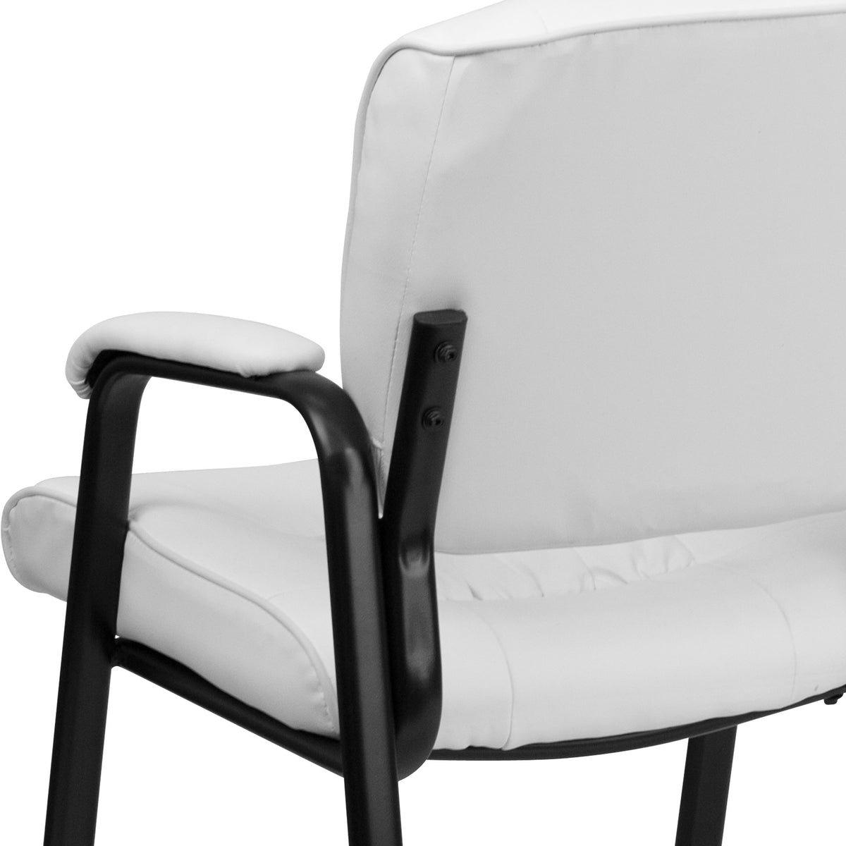 White LeatherSoft/Black Frame |#| White LeatherSoft Executive Side Reception Chair with Black Frame - Home Office