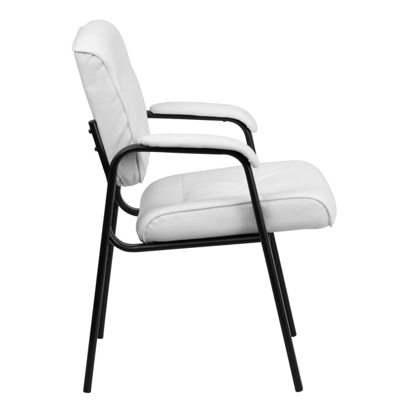 White LeatherSoft/Black Frame |#| White LeatherSoft Executive Side Reception Chair with Black Frame - Home Office