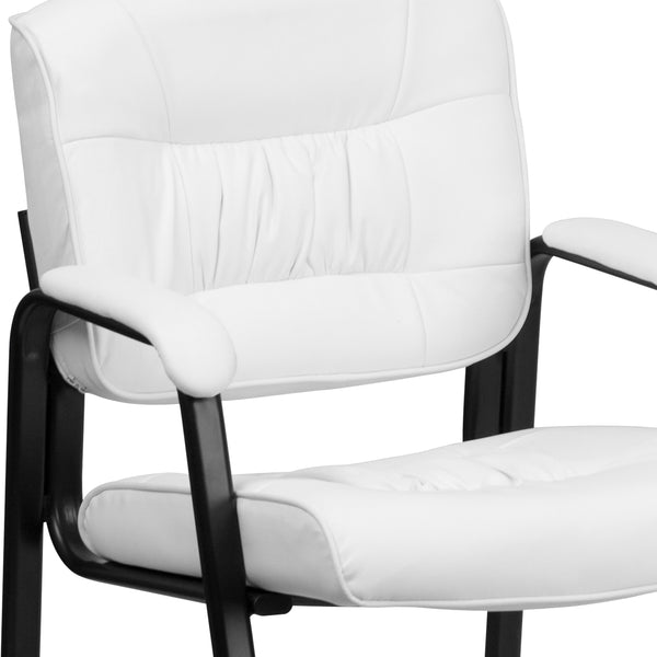 White LeatherSoft/Black Frame |#| White LeatherSoft Executive Side Reception Chair with Black Frame - Home Office