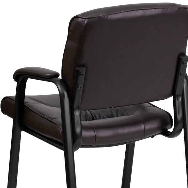 Brown LeatherSoft/Black Frame |#| Brown LeatherSoft Executive Side Reception Chair with Black Frame - Home Office