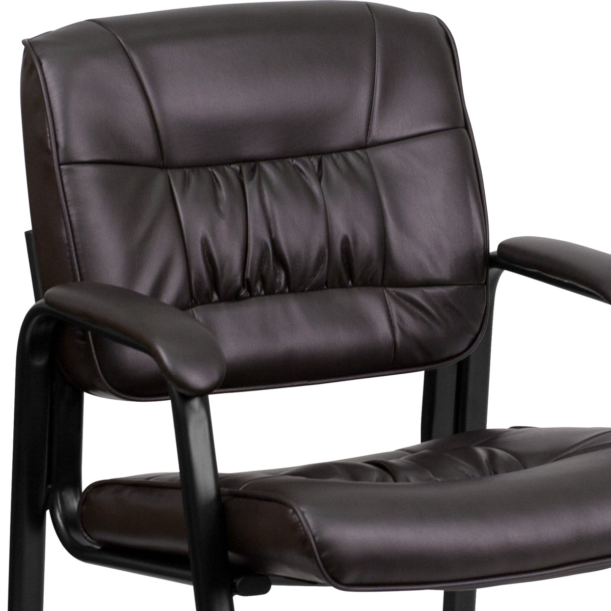 Brown LeatherSoft/Black Frame |#| Brown LeatherSoft Executive Side Reception Chair with Black Frame - Home Office