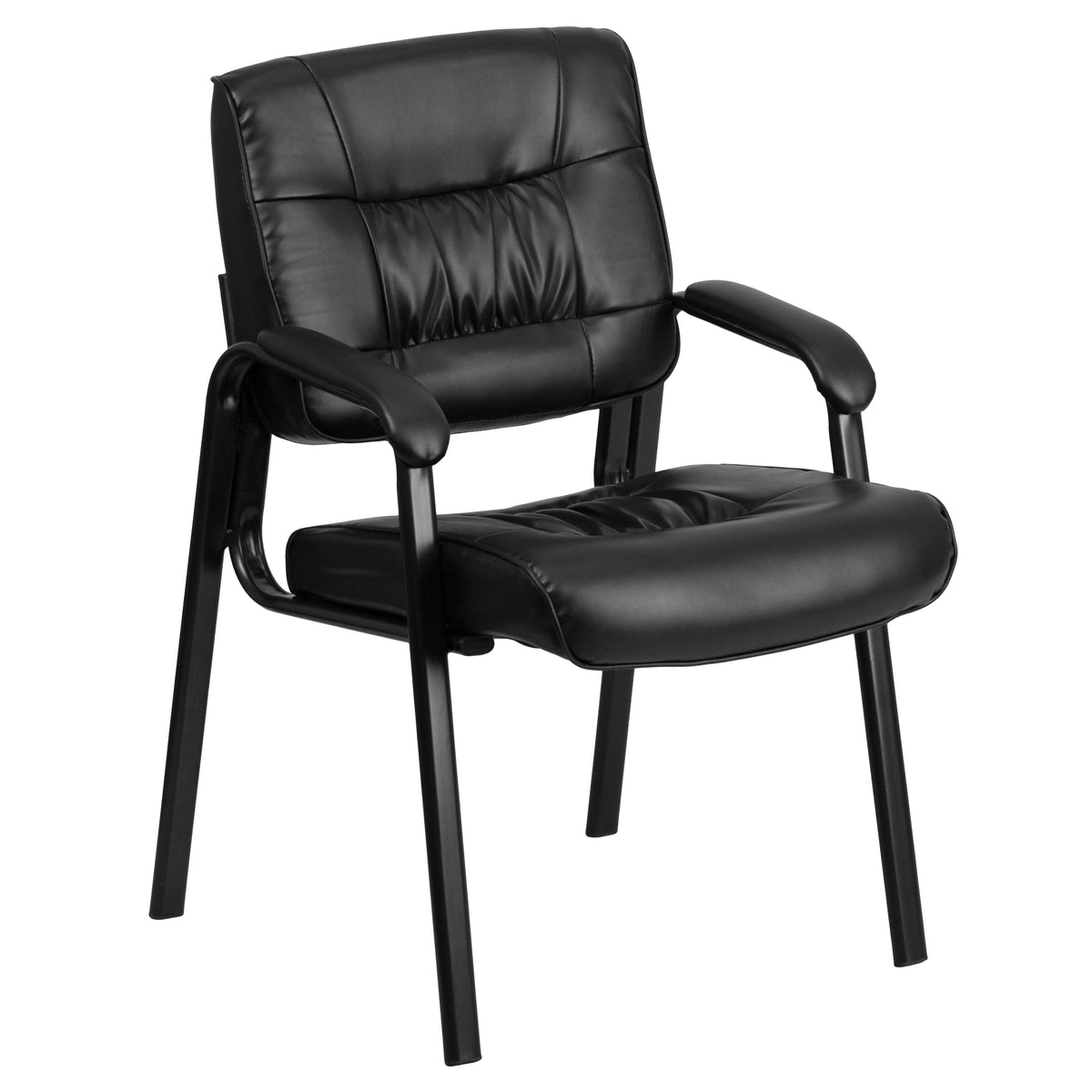 Black LeatherSoft/Black Frame |#| Black LeatherSoft Executive Side Reception Chair with Black Frame - Home Office