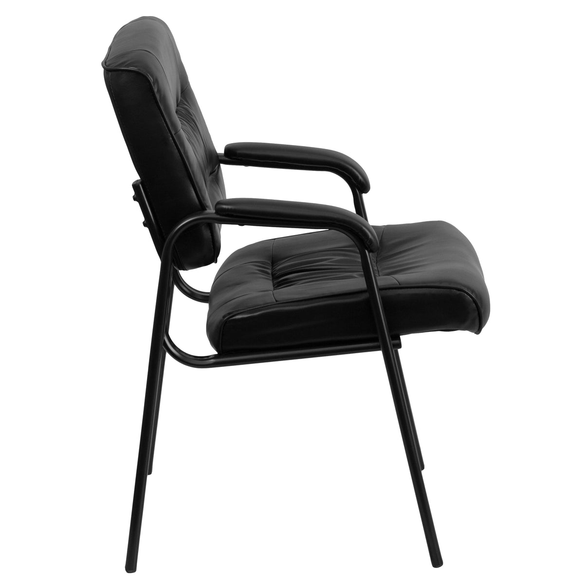 Black LeatherSoft/Black Frame |#| Black LeatherSoft Executive Side Reception Chair with Black Frame - Home Office