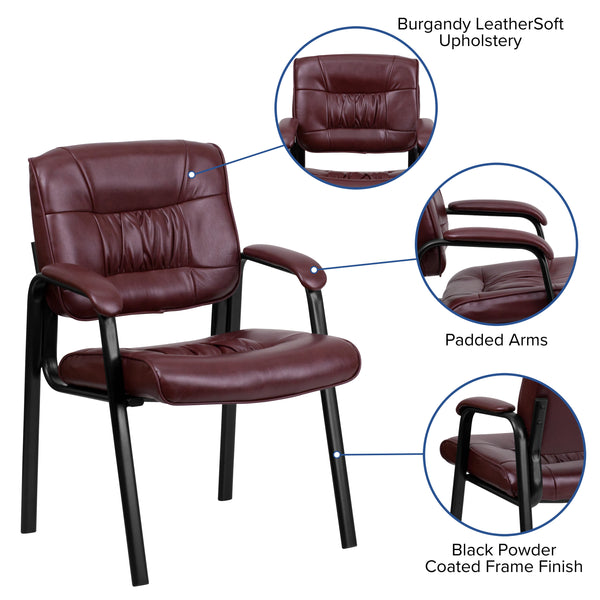 Burgundy LeatherSoft/Black Frame |#| Burgundy LeatherSoft Executive Side Reception Chair w/ Black Frame - Home Office