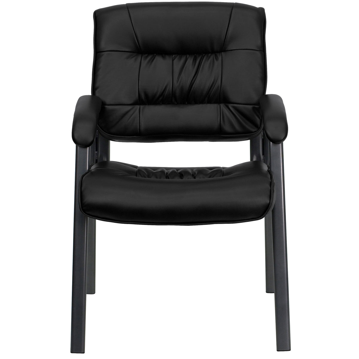 Black LeatherSoft/Titanium Gray Frame |#| Black LeatherSoft Executive Side Reception Lounge Chair with Titanium Gray Frame