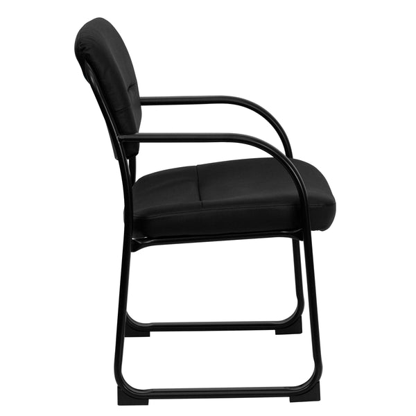 Black LeatherSoft Executive Reception Chair with Sled Base and Foam Padded Seat