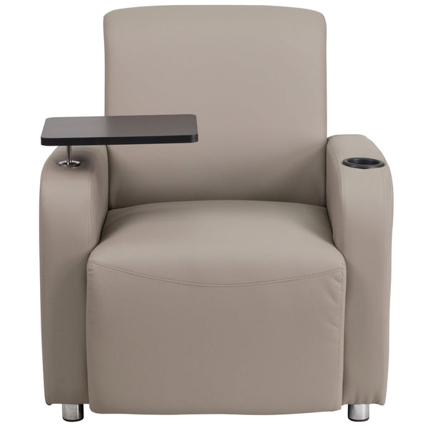 Gray |#| Gray LeatherSoft Guest Chair with Tablet Arm, Chrome Legs and Cup Holder