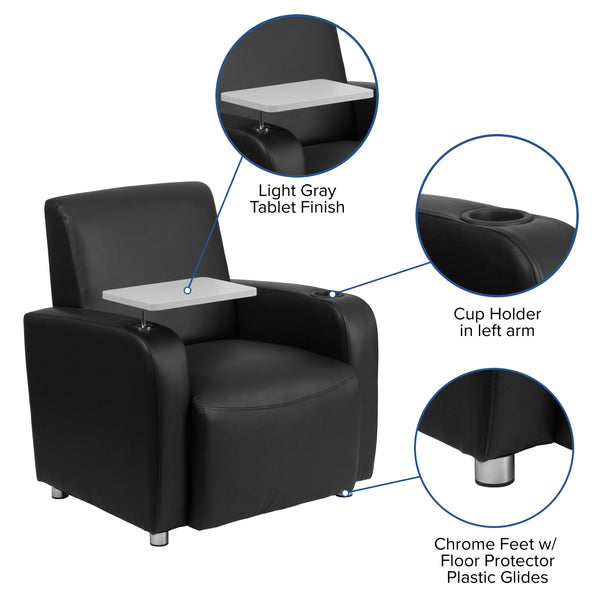 Black |#| Black LeatherSoft Guest Chair with Tablet Arm, Chrome Legs and Cup Holder