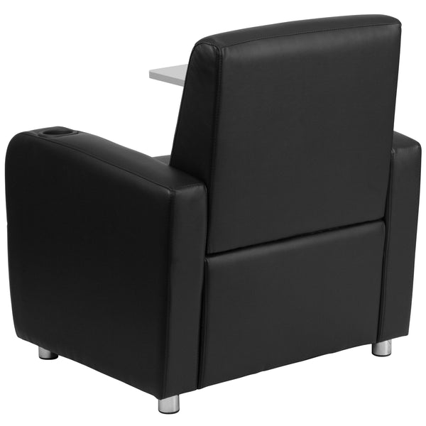 Black |#| Black LeatherSoft Guest Chair with Tablet Arm, Chrome Legs and Cup Holder