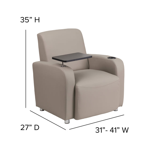 Gray |#| Gray LeatherSoft Guest Chair with Tablet Arm, Chrome Legs and Cup Holder