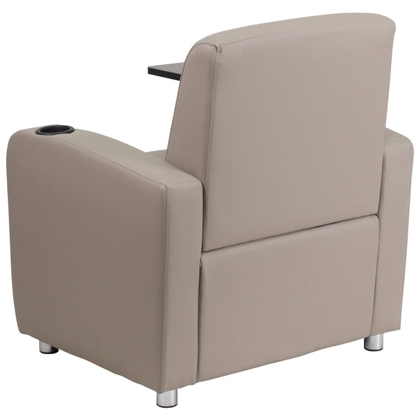 Gray |#| Gray LeatherSoft Guest Chair with Tablet Arm, Chrome Legs and Cup Holder