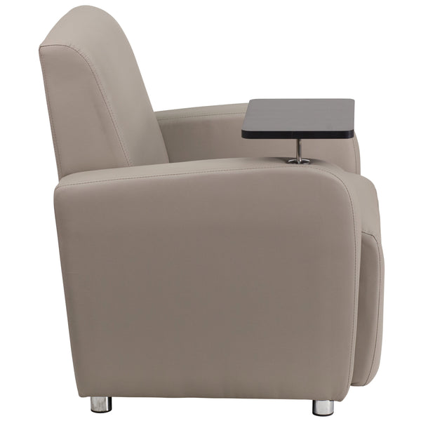 Gray |#| Gray LeatherSoft Guest Chair with Tablet Arm, Chrome Legs and Cup Holder