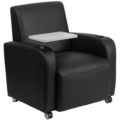 LeatherSoft Guest Chair with Tablet Arm, Front Wheel Casters and Cup Holder