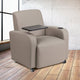 Gray |#| Gray LeatherSoft Guest Chair with Tablet Arm, Front Wheel Casters and Cup Holder