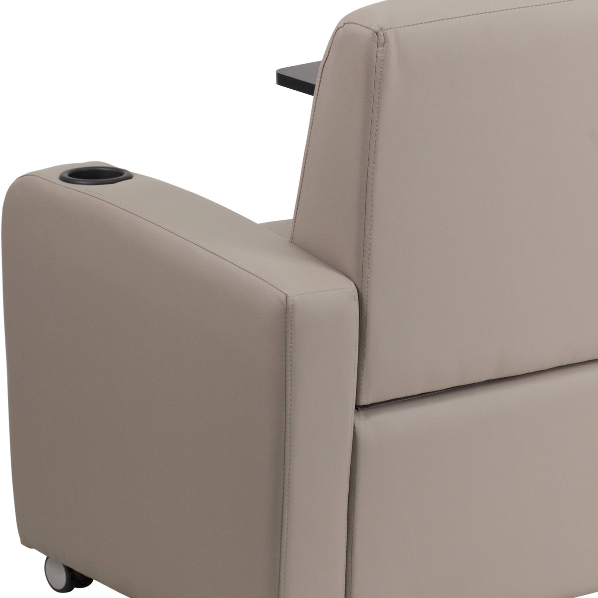 Gray |#| Gray LeatherSoft Guest Chair with Tablet Arm, Front Wheel Casters and Cup Holder