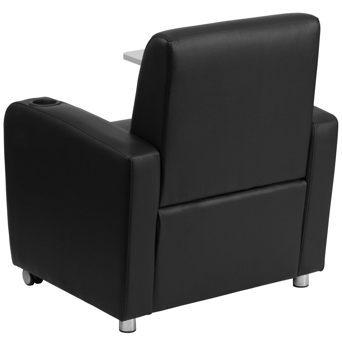 Black |#| Black LeatherSoft Guest Chair w/Tablet Arm, Front Wheel Casters &Cup Holder