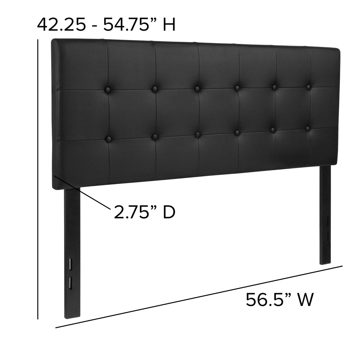 Black,Full |#| Button Tufted Upholstered Full Size Headboard in Black Vinyl