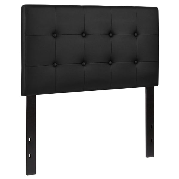 Black,Twin |#| Button Tufted Upholstered Twin Size Headboard in Black Vinyl