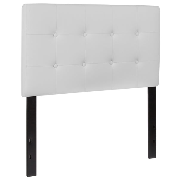 White,Twin |#| Button Tufted Upholstered Twin Size Headboard in White Vinyl