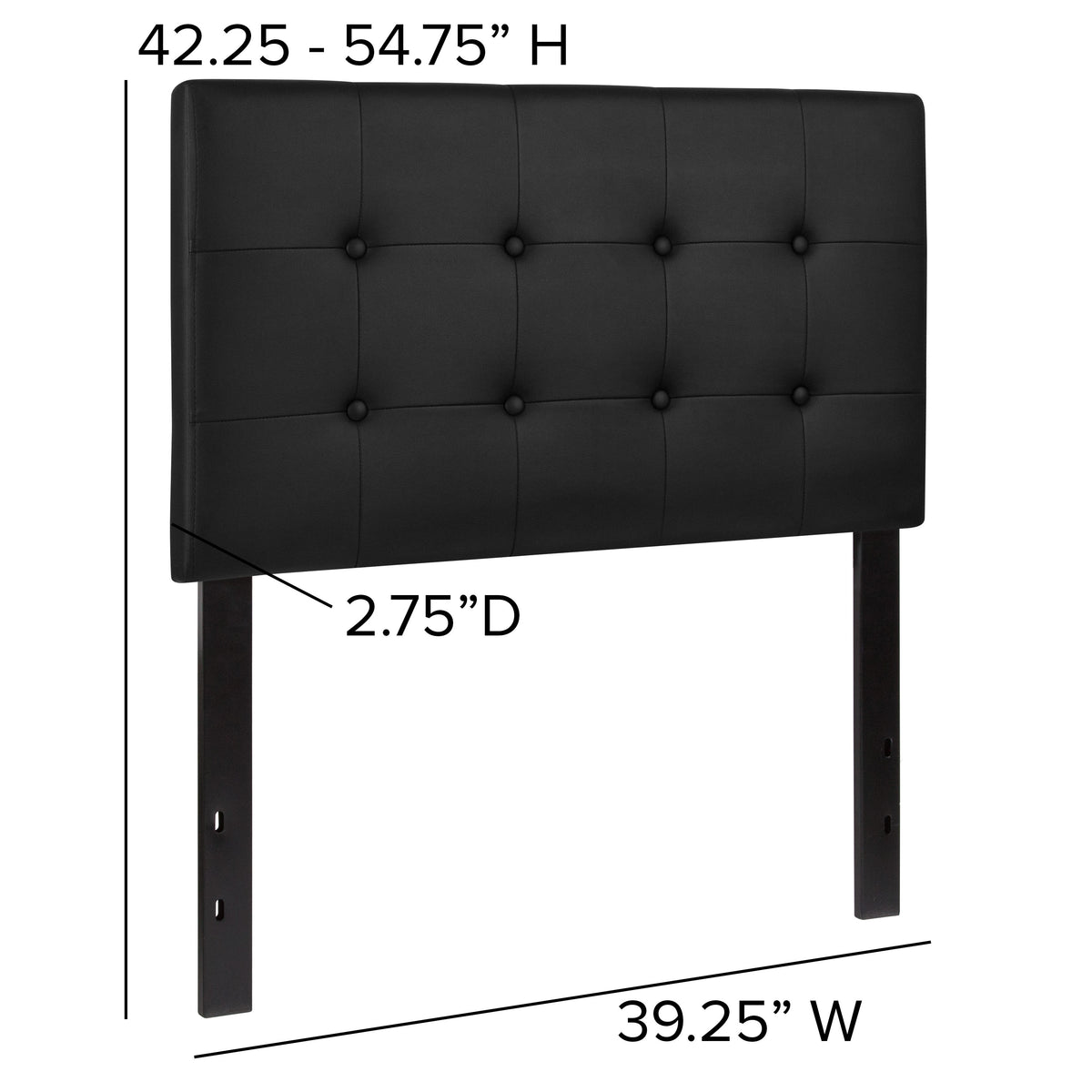 Black,Twin |#| Button Tufted Upholstered Twin Size Headboard in Black Vinyl