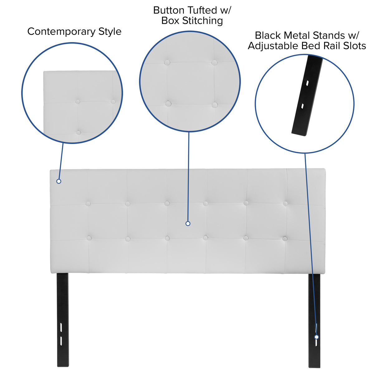 White,Full |#| Button Tufted Upholstered Full Size Headboard in White Vinyl