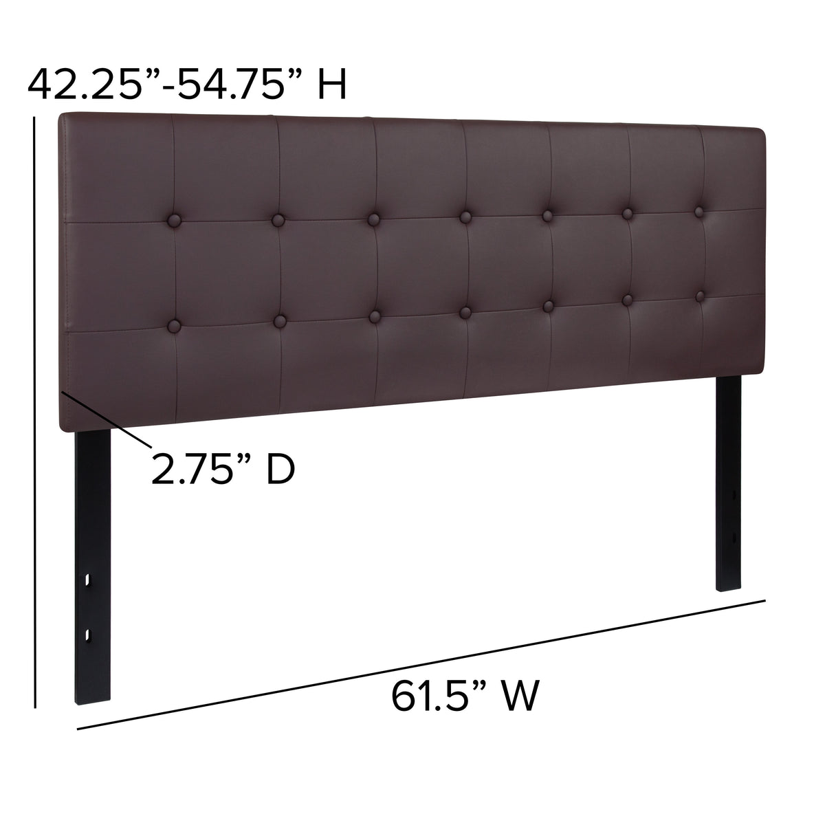 Brown,Queen |#| Button Tufted Upholstered Queen Size Headboard in Brown Vinyl