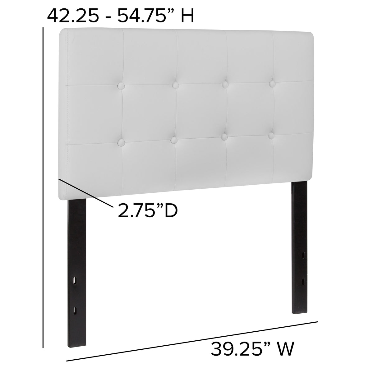 White,Twin |#| Button Tufted Upholstered Twin Size Headboard in White Vinyl