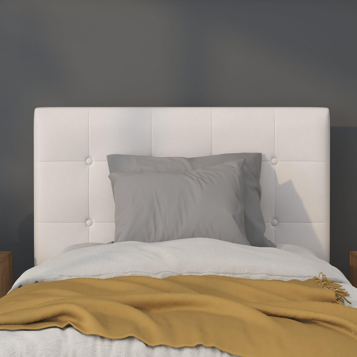 White,Twin |#| Button Tufted Upholstered Twin Size Headboard in White Vinyl