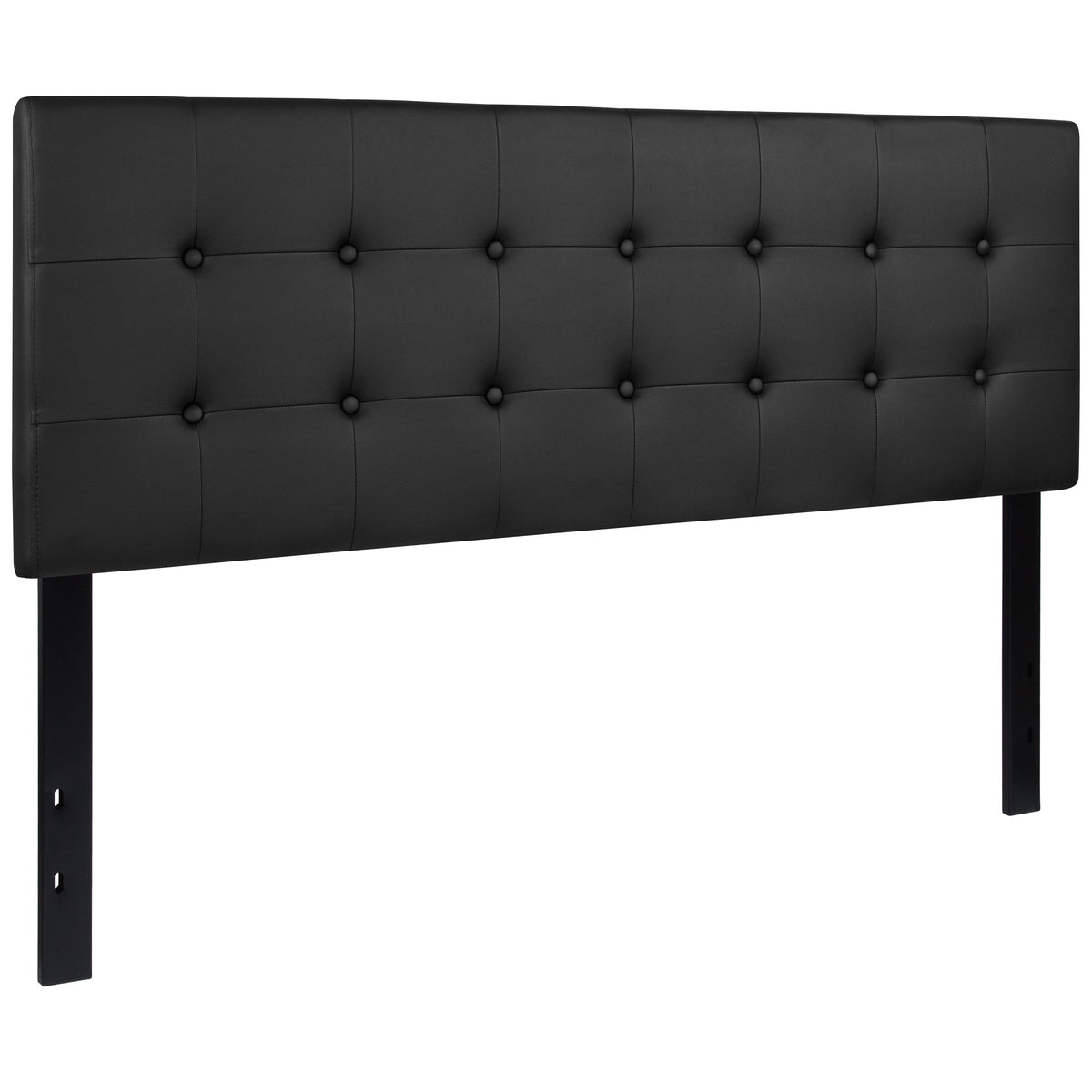 Black,Queen |#| Button Tufted Upholstered Queen Size Headboard in Black Vinyl