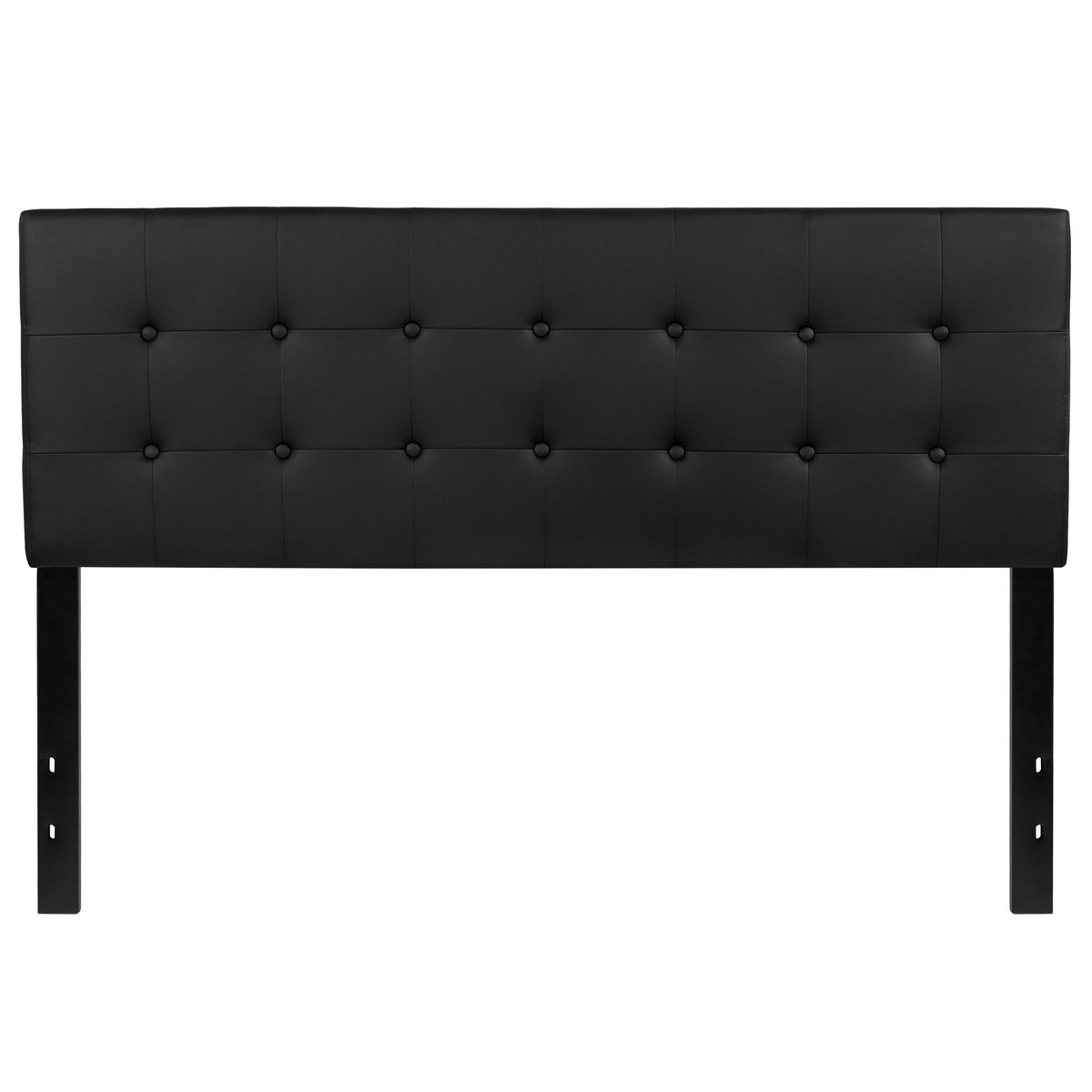 Black,Queen |#| Button Tufted Upholstered Queen Size Headboard in Black Vinyl