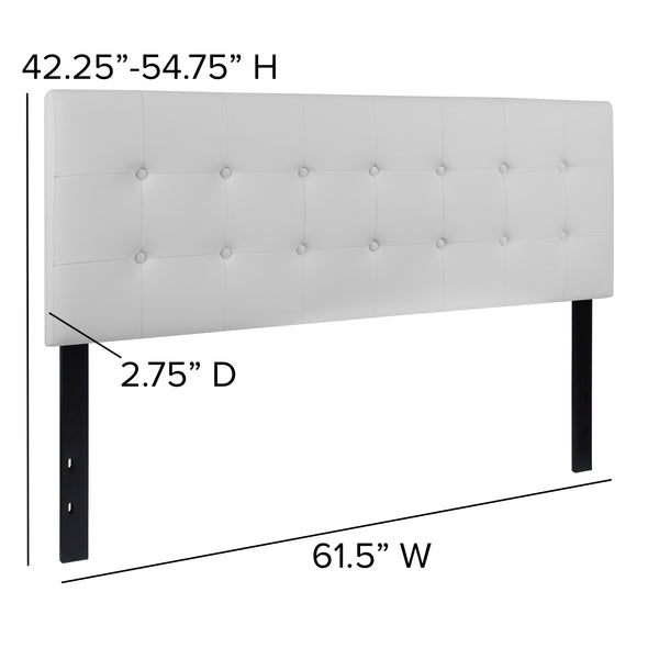 White,Queen |#| Button Tufted Upholstered Queen Size Headboard in White Vinyl