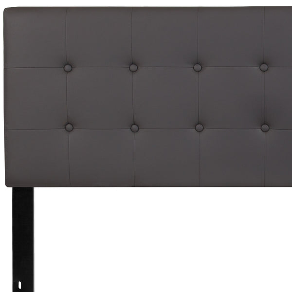 Gray,Queen |#| Button Tufted Upholstered Queen Size Headboard in Gray Vinyl