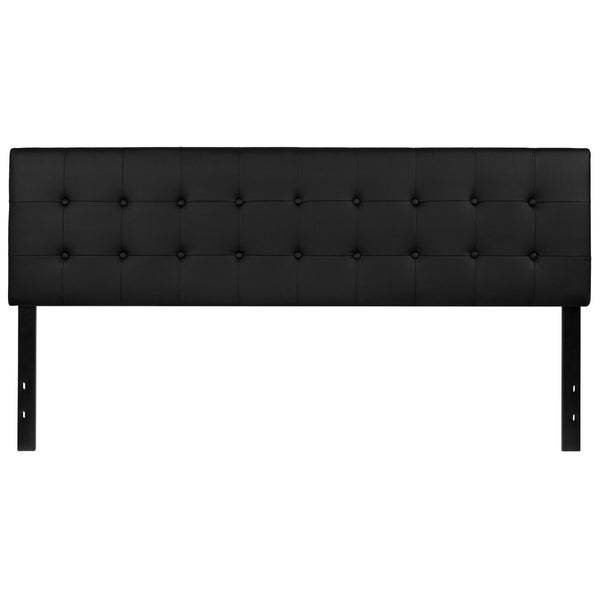 Black,King |#| Button Tufted Upholstered King Size Headboard in Black Vinyl