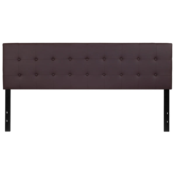 Brown,King |#| Button Tufted Upholstered King Size Headboard in Brown Vinyl