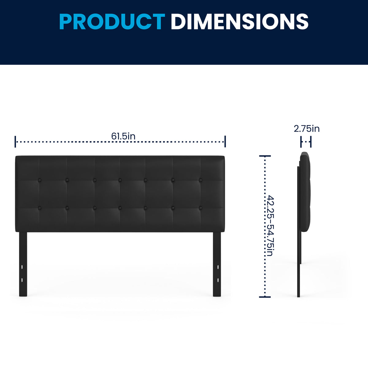 Black,Queen |#| Button Tufted Upholstered Queen Size Headboard in Black Vinyl