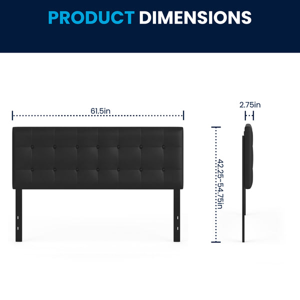 Black,Queen |#| Button Tufted Upholstered Queen Size Headboard in Black Vinyl