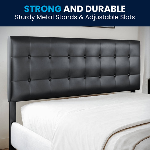 Black,Queen |#| Button Tufted Upholstered Queen Size Headboard in Black Vinyl