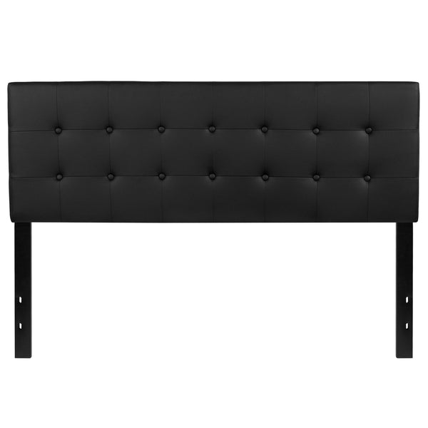 Black,Queen |#| Button Tufted Upholstered Queen Size Headboard in Black Vinyl