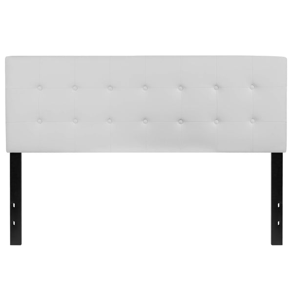 White,Queen |#| Button Tufted Upholstered Queen Size Headboard in White Vinyl